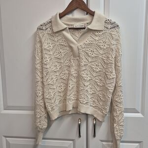 Freshman 1996 Brand Women's Ivory Boho-style Crochet Long-Sleeve Cropped Sweater